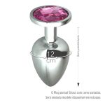 Plug de Metal G Cromado Com Strass 8cm SI (5847) - Pedra Rosa
