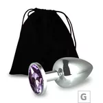 Plug de Metal G Cromado Com Strass 8cm SI (5847) - Pedra Lilás