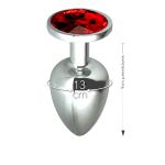 Plug de Metal G Cromado Com Strass 8cm SI (5847) - Pedra Vermelha