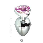 Plug de Metal G Com Pedra Formato de Coração 8cm SI (5850). - Pedra Rosa