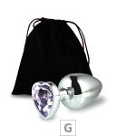 Plug de Metal G Com Pedra Formato de Coração 8cm SI (5850). - Pedra Lilás