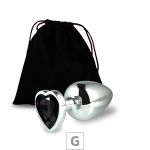 Plug de Metal G Com Pedra Formato de Coração 8cm SI (5850). - Pedra Preta