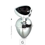 Plug de Metal G Com Pedra Formato de Coração 8cm SI (5850). - Pedra Preta