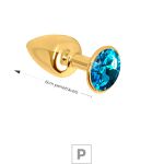 Plug de Metal P Dourado Com Strass SI (7052). - Pedra Azul Céu