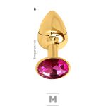 Plug de Metal M Dourado Com Strass SI (7053) - Pedra Pink