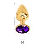 Plug de Metal M Dourado Com Strass SI (7053) - Pedra Roxa