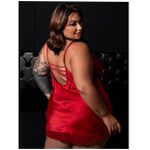 Camisola em Cetim e Renda Plus Size (GV681) - Vermelho