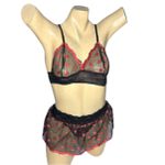 Conjunto Coração Com Sainha (ID1118) - Preto c/ Vermelho