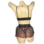 Conjunto Coração Com Sainha (ID1118) - Preto c/ Vermelho