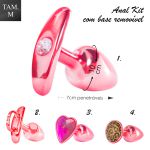 Kit Plug Com Pedra Variada e Base Removivel M (HA132-ST617) - Vermelho