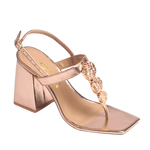 Sandália Feminina Iris Salto Alto Bloco Enfeite Fashion Rosê