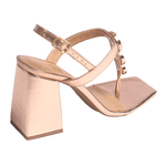 Sandália Feminina Iris Salto Alto Bloco Enfeite Fashion Rosê