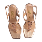 Sandália Feminina Iris Salto Alto Bloco Enfeite Fashion Rosê