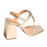 Sandália Feminina Iris Salto Alto Bloco Enfeite Fashion Ouro Light