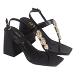 Sandália Feminina Iris Salto Alto Bloco Enfeite Fashion Preta