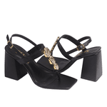 Sandália Feminina Iris Salto Alto Bloco Enfeite Fashion Preta