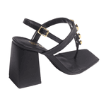Sandália Feminina Iris Salto Alto Bloco Enfeite Fashion Preta