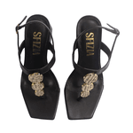 Sandália Feminina Iris Salto Alto Bloco Enfeite Fashion Preta