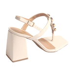 Sandália Feminina Iris Salto Alto Bloco Enfeite Fashion Off White