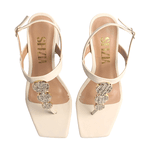 Sandália Feminina Iris Salto Alto Bloco Enfeite Fashion Off White
