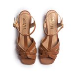 Sandália Feminina Quadrada Salto Médio Grosso Moda Caramelo