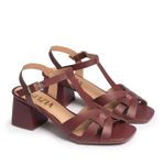 Sandália Feminina Quadrada Salto Médio Grosso Moda Bordô