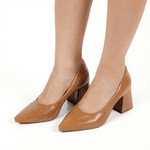 Sapato Scarpin Bico Fino Salto Médio Grosso Basic Âmbar Marrom Âmbar