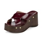 Sandália Feminina Anabela Madeira Estilo Boho Plataforma Tira Cruzadas Lerna Bordô