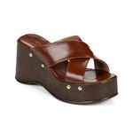 Sandália Feminina Anabela Madeira Estilo Boho Plataforma Tira Cruzadas Lerna Caramelo Caramelo
