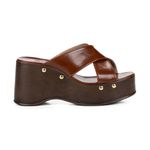Sandália Feminina Anabela Madeira Estilo Boho Plataforma Tira Cruzadas Lerna Caramelo Caramelo