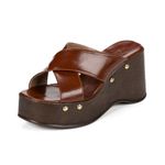 Sandália Feminina Anabela Madeira Estilo Boho Plataforma Tira Cruzadas Lerna Caramelo Caramelo