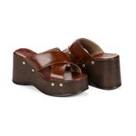 Sandália Feminina Anabela Madeira Estilo Boho Plataforma Tira Cruzadas Lerna Caramelo Caramelo