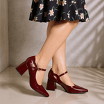 Sapato Scarpin Bico Fino Salto Médio Grosso Lauren Vinho