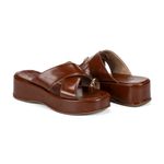 Sandália Feminina Anabela Flatform Tira Cruzada Nika Caramelo
