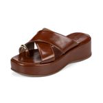 Sandália Feminina Anabela Flatform Tira Cruzada Nika Caramelo