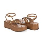 Sandália Feminina Anabela Flatform Dedo Boho Clio Camel