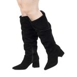 Bota Feminina Montaria Cano Longo Enrugada Camurça Preta