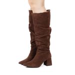 Bota Feminina Montaria Enrugada Camurça Caramelo