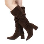 Bota Feminina Montaria Enrugada Camurça Café