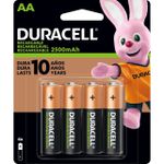 Pilha Recarregável AA 2500-mAh DURACELL (Cartela c/4 pilhas)