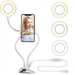 Ring Light com Suporte para Celular, Luz e Braços Flexíveis - Branco