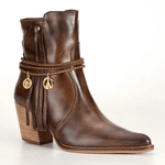 Bota Texana Feminina Couro Dallas Cafe com Franja e Medalhas - Silverado Botas
