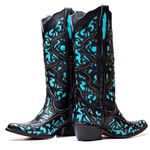 Bota Texana Feminina Laser Couro Floater Preto e Fóssil Azul Turquesa- Silverado Botas