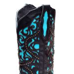 Bota Texana Feminina Laser Couro Floater Preto e Fóssil Azul Turquesa- Silverado Botas