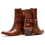 Bota Texana Feminina Couro Dallas Pinhao com Franja e Arrebites - Silverado Botas