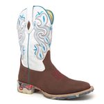 Bota Texana Masculina Couro Crazy Horse Sela e Floater Branco - Silverado Botas