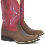 Bota Texana Masculina Couro Nobuck Tabaco e Fossil Vermelho - Silverado Botas