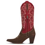 Bota Texana Feminina Couro Nobuck Café e Nobuck Vermelho - Silverado Botas