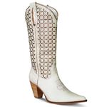 Bota Texana Feminina Couro Floater Branco e Marfim Com Detalhe a Laser - Silverado Botas