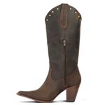 Bota Texana Feminia Couro Crazy Horse Café Com Strass - Silverado Botas